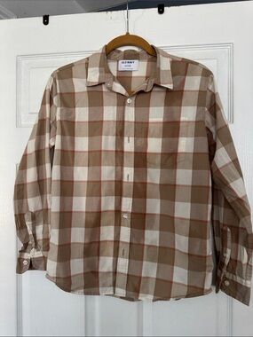 Old Navy Brown and Cream Plaid Button-Down Shirt boys size xl 14/16